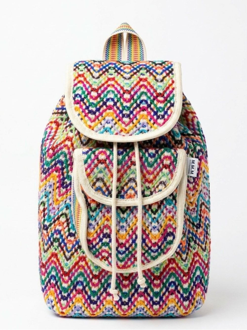 M.M.M Artesanias Woven Boho Backpack Colorful Chevron Festival Y2K Indie